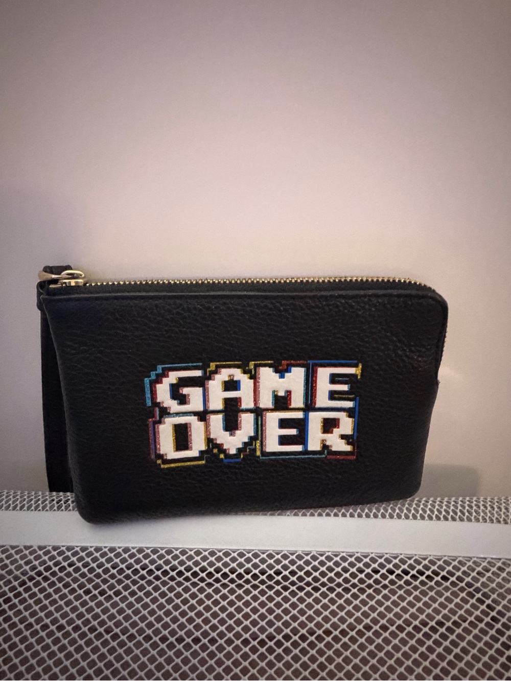Coach Black Leather 'Game Over' Zip Wristlet